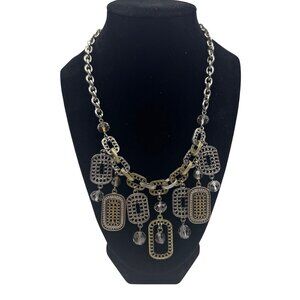 Multi-Tone Statement Necklace With Chain Links & Dangling Geometric Charms
